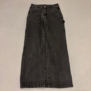 Playboy Womens Carpenter Jeans Faded Black Wide Leg Bunny Logo Size 3 28x28
